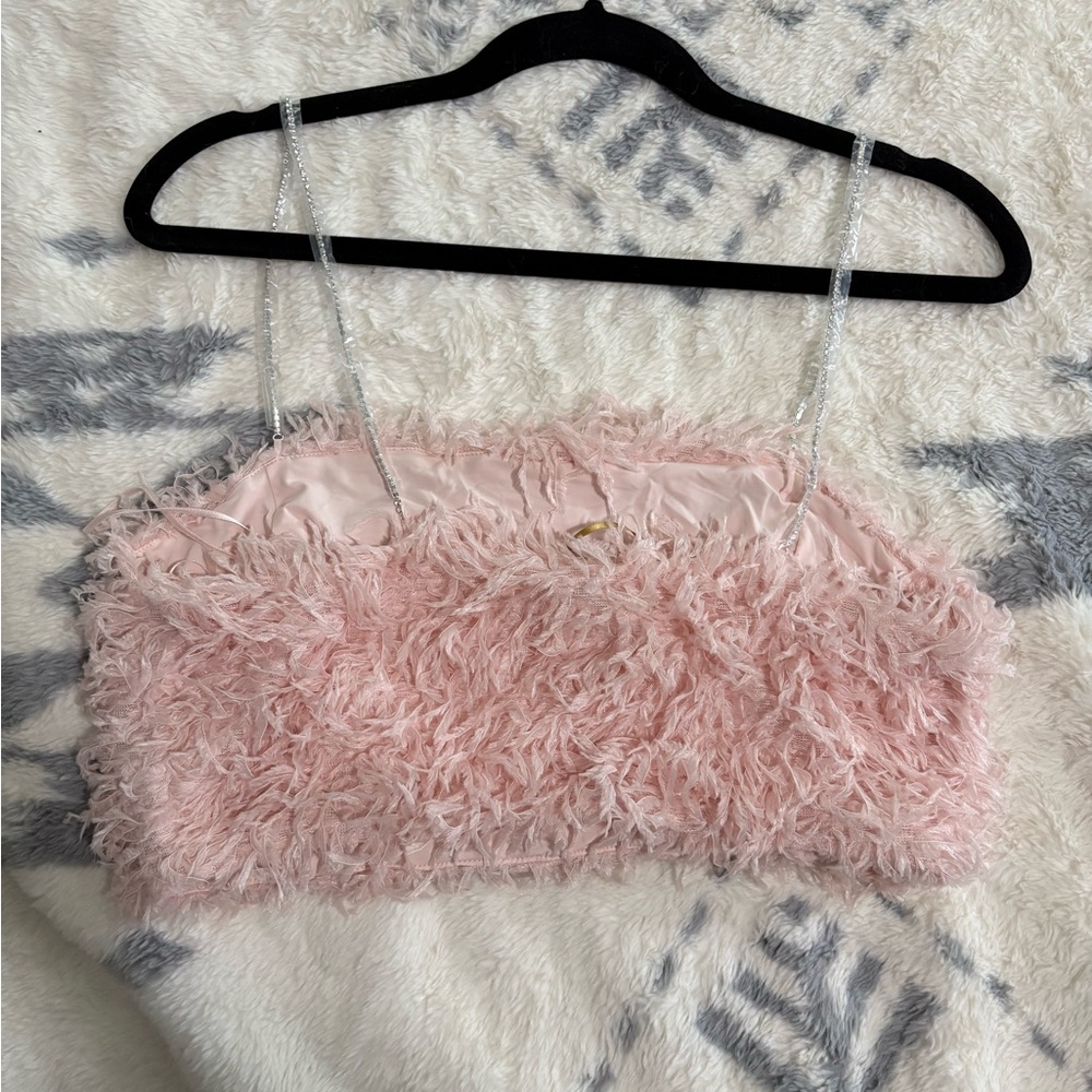 House of Harlow 1960 Pale Pink Feather Cropped Top US 10 Cocktail Hour - Picture 3 of 9